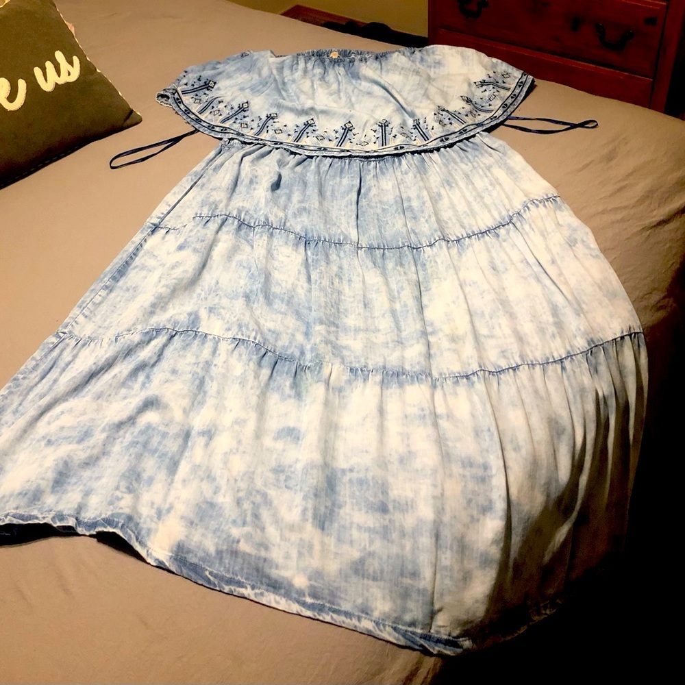 REBA Brand Denim Midi Dress Sleeveless with beaded detail.  Worn twice dry clean